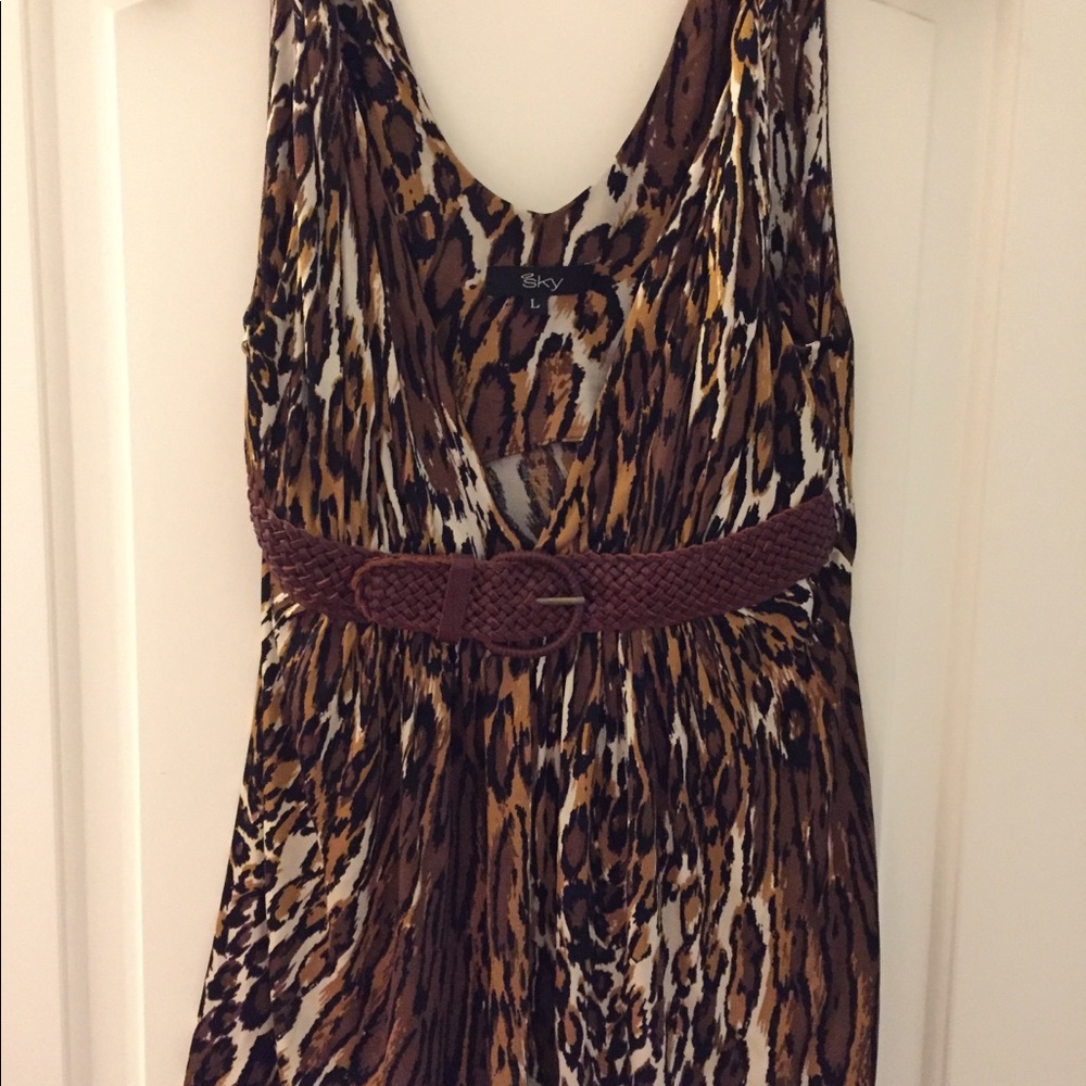 Sky Silk Animal Print Braided Belted Halter Top